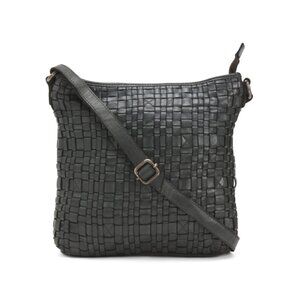 VILENCA Grey Leather Irregular Woven Crossbody